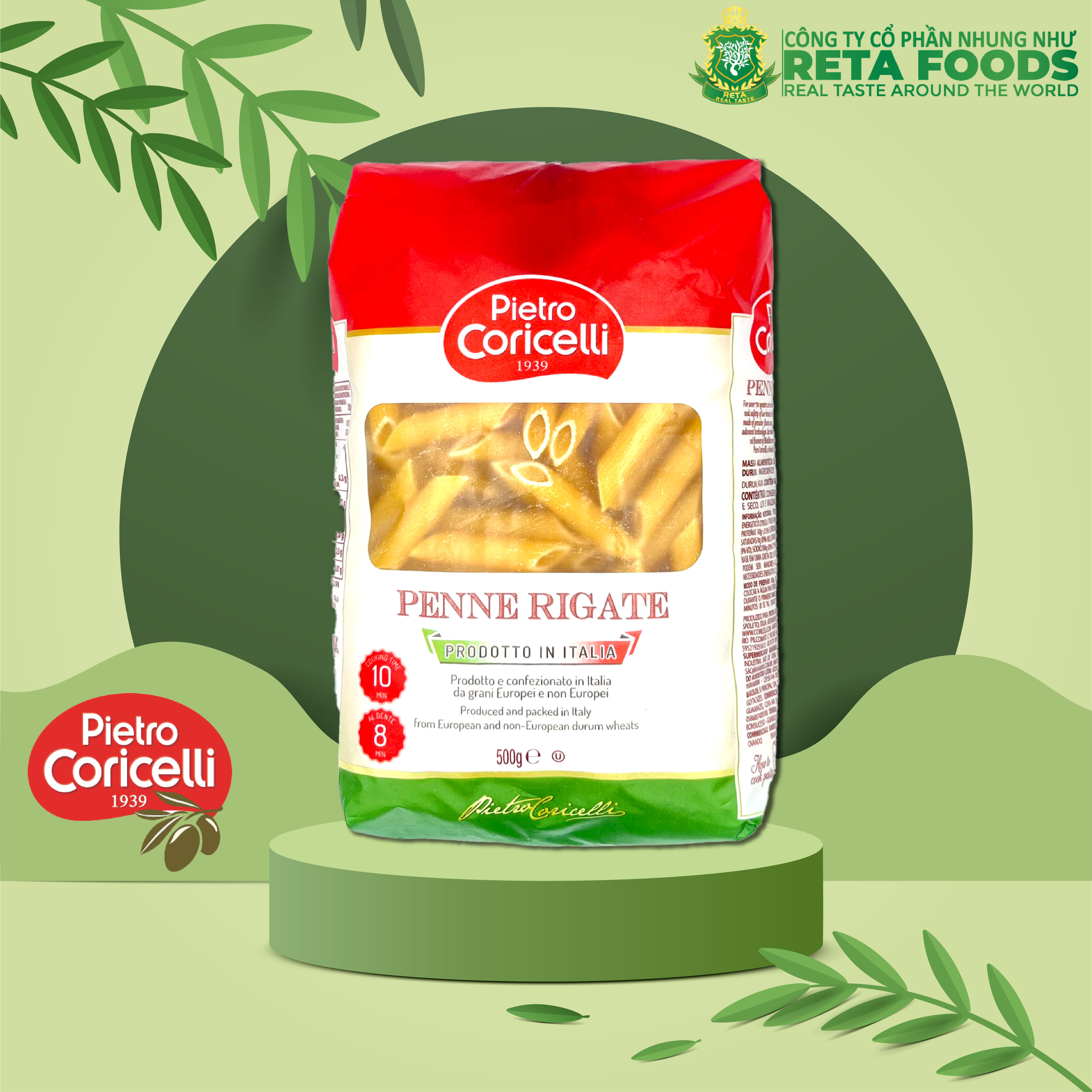 Mì ý Pietro Coricelli Penne (nui ống nhỏ) 500 GR