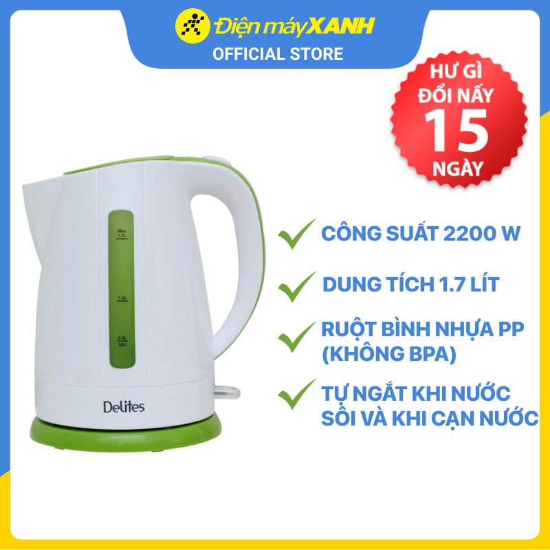 Bình siêu tốc Delites 1.7 lít ST17P01WG Xanh lá - Hàng chính hãng