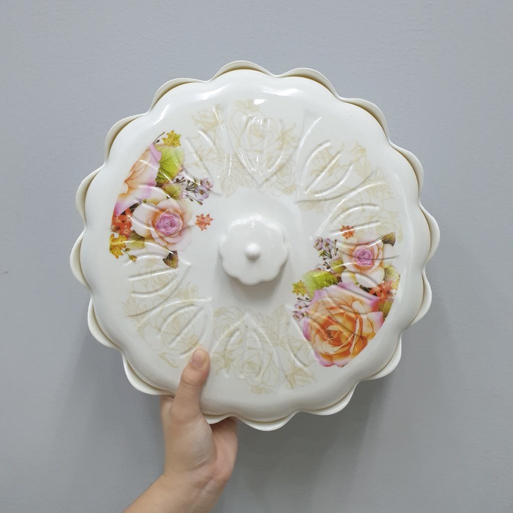 Khay mứt 7808 bánh kẹo màu trắng hoa hồng 5 ngăn 29cm mừng tết Tân Sửu 2021