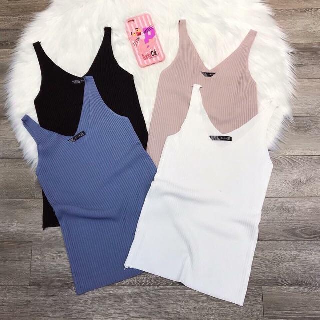 Áo len 2 dây gân tăm phối khoác blazer xinh xắn
