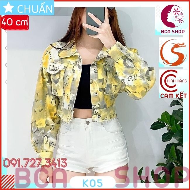 Áo khoác jeans nữ K05 ROSATA tại BCASHOP kiểu dáng croptop, thời thượng với chất jean cao cấp, phom chuẩn - màu vàng