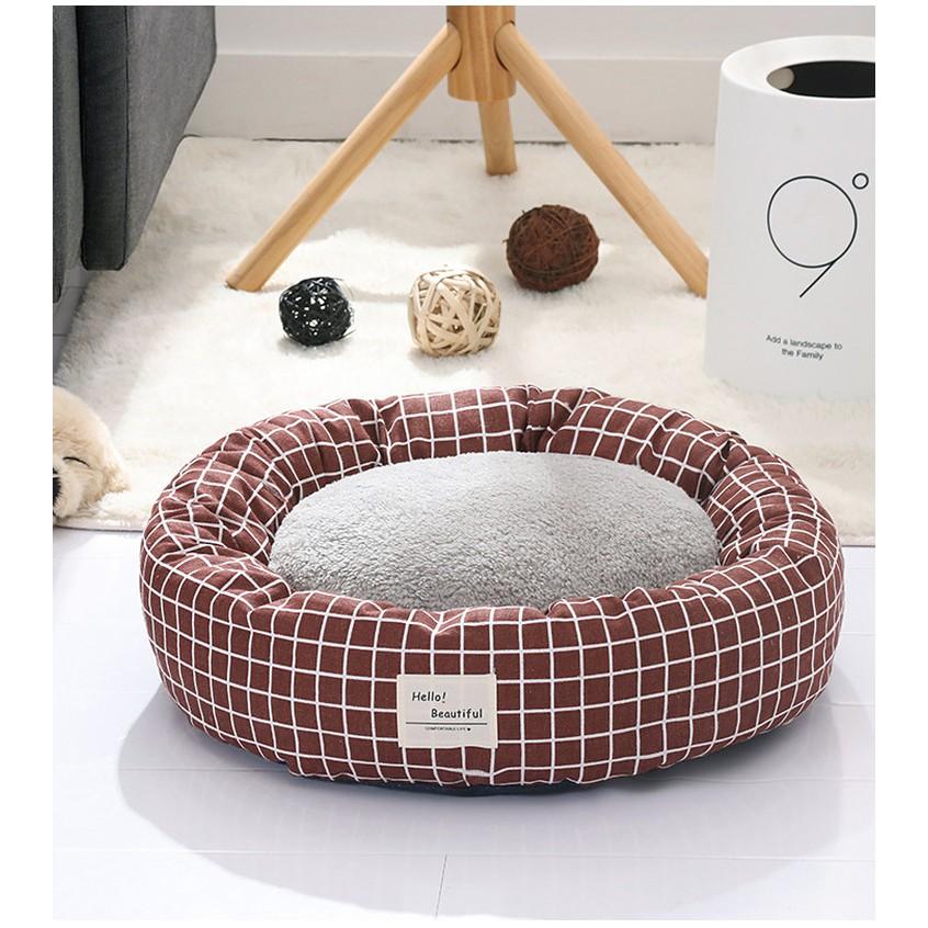 Đệm nằm cho chó mèo, đệm nằm vải nhung có thành tựa 2 tầng siêu ấm