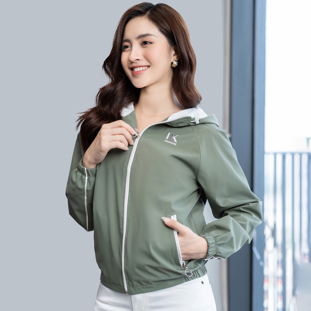 Áo Khoác Gió 2 Lớp Phối Mũ 2 Túi UK FASHION Dành Cho Nữ Chống Thấm Nước, Chống Gió, Chất Vải Mềm Mịn NKAK2208002