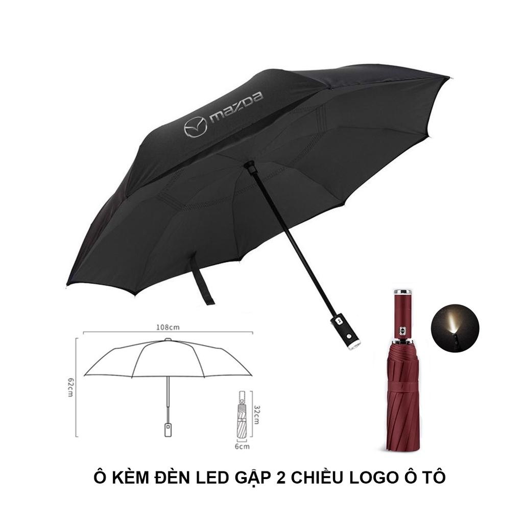 Ô dù thời trang tự động 2 chiều một nút bấm chống tia UV có đèn LED xoay 10 nan logo xe hơi cao cấp - Honda
