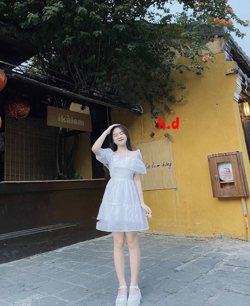 Đầm Tiểu Thư Ulzzang Buộc Nơ Vai Dáng Xòe Tầng Siêu Đẹp