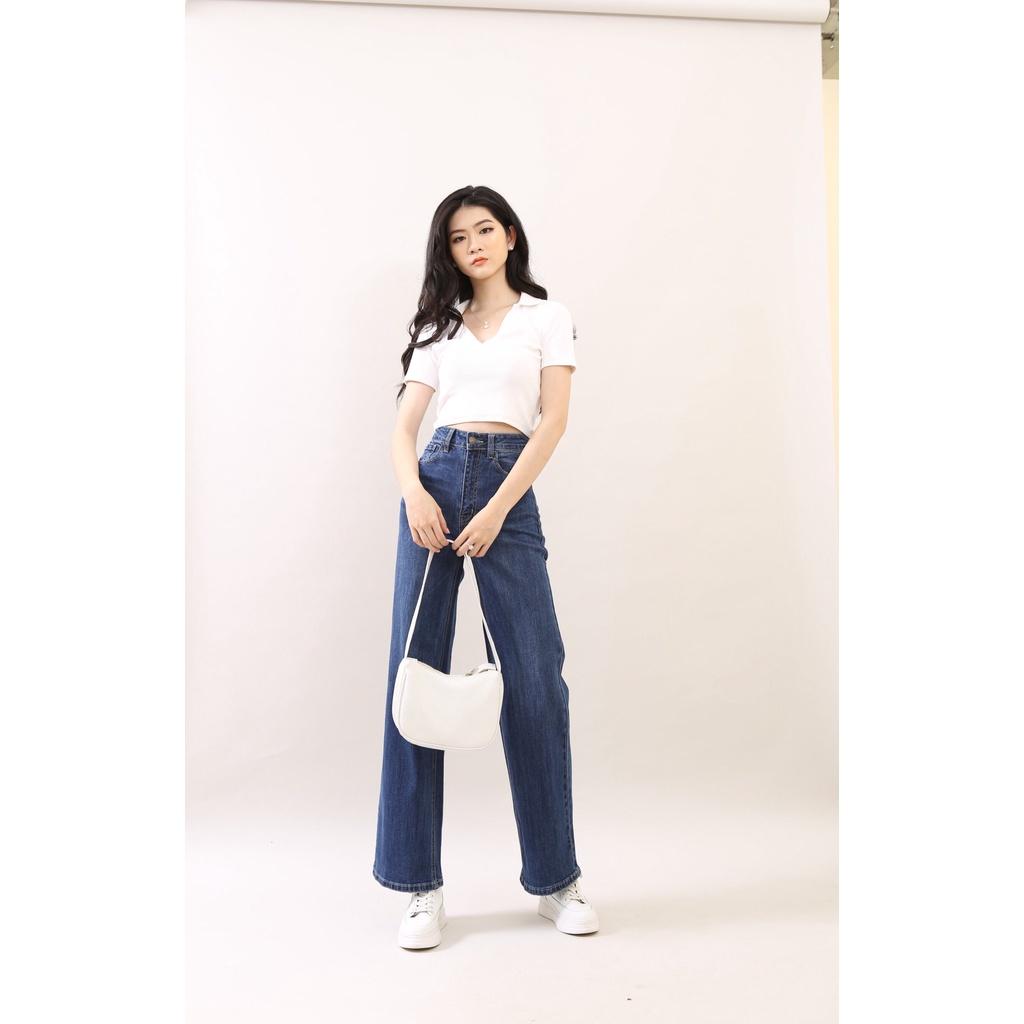 Quần Jean Nữ Ống Rộng Dáng Dài Cotton Chicpel Sau Trơn Gấu Thường CT Jeans