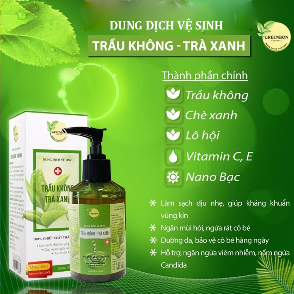 Dung dịch vệ sinh nữ tinh chất trầu không trà xanh GREENBON 150ml,làm sạch dịu nhẹ, cân bằng pH