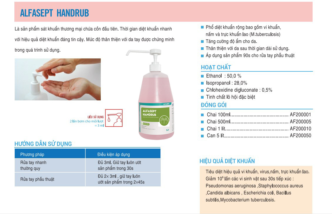 Dung dịch rửa tay sát khuẩn ALfasept Handrub 1L - Diệt khuẩn tiêu chuẩn