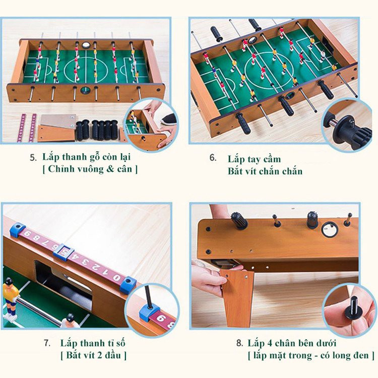 Bộ Bàn Bi Lắc Chơi Bóng Đá Có Chân Đứng, 6 Tay Cầm Cao Cấp, Bàn Bóng Đá Bi Lắc Bằng Gỗ Cho Bé