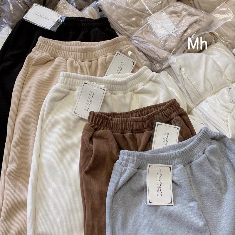 Quần Jogger Bo Gấu Trơn Nỉ Nhung Tăm Nữ Unisex