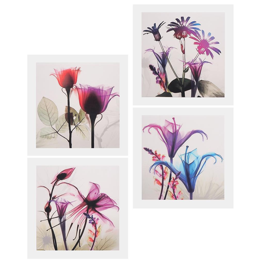 4 Panel Canvas Oil Painting Wall Decor Artwork Poster - Colorful Flower