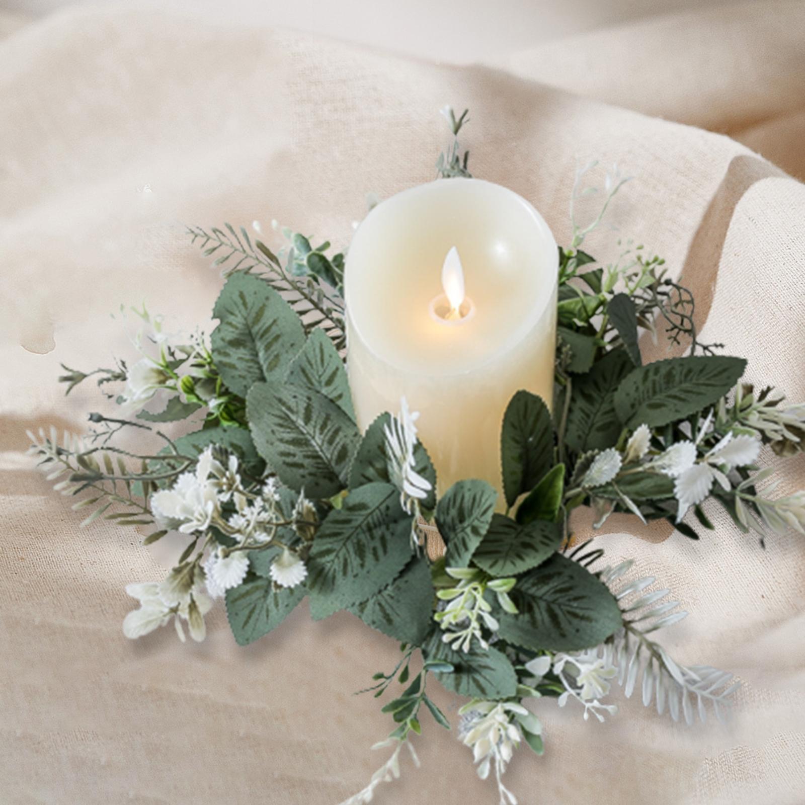 Greenery Candle Wreath Pillar Candle Rings Wreath Pillar Candle Holder Candle Garland for Bar Dining Table Party Living Room Decoration