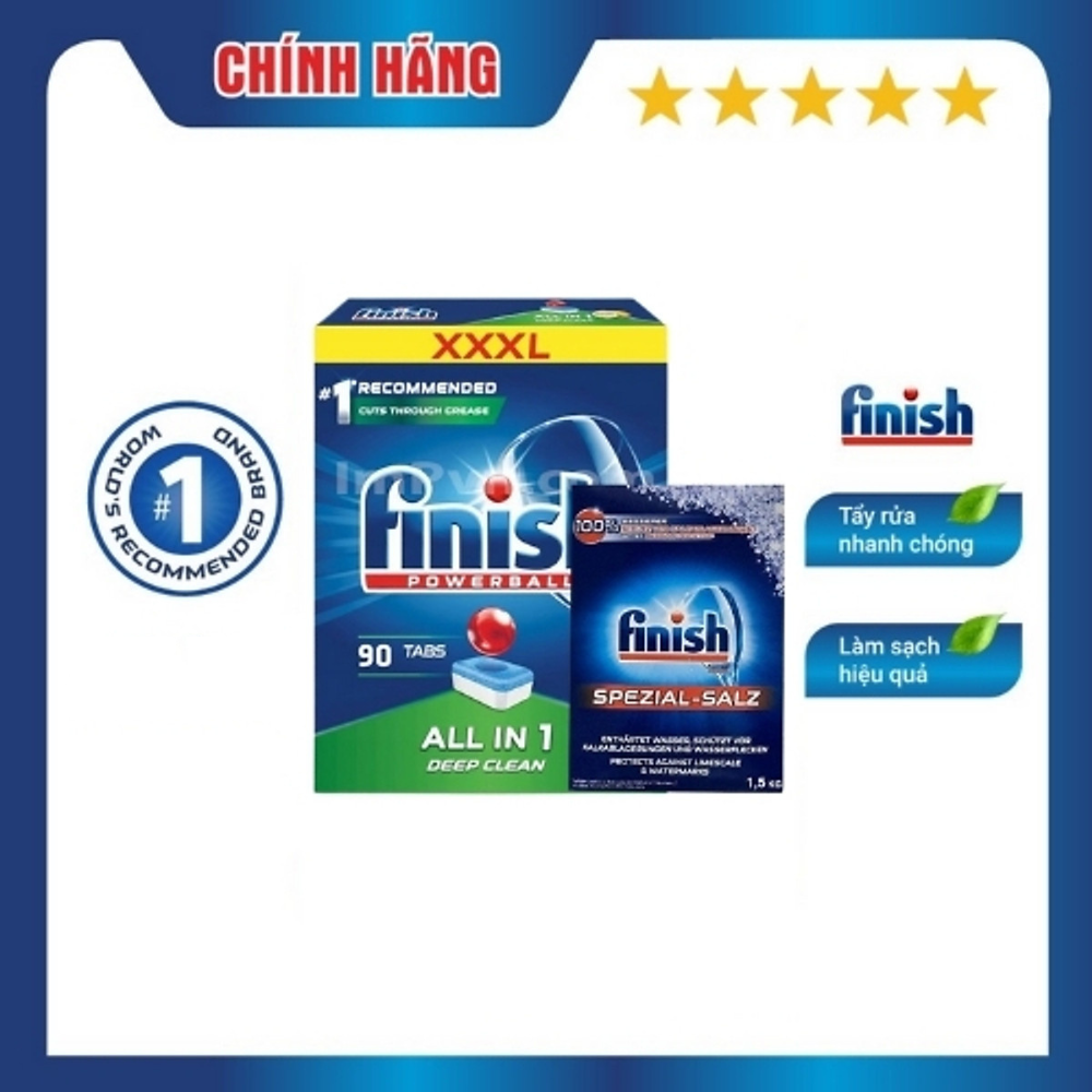 [HCM] Combo Viên rửa bát Finish All in one 90 viên + Muối Finish 1,2kg