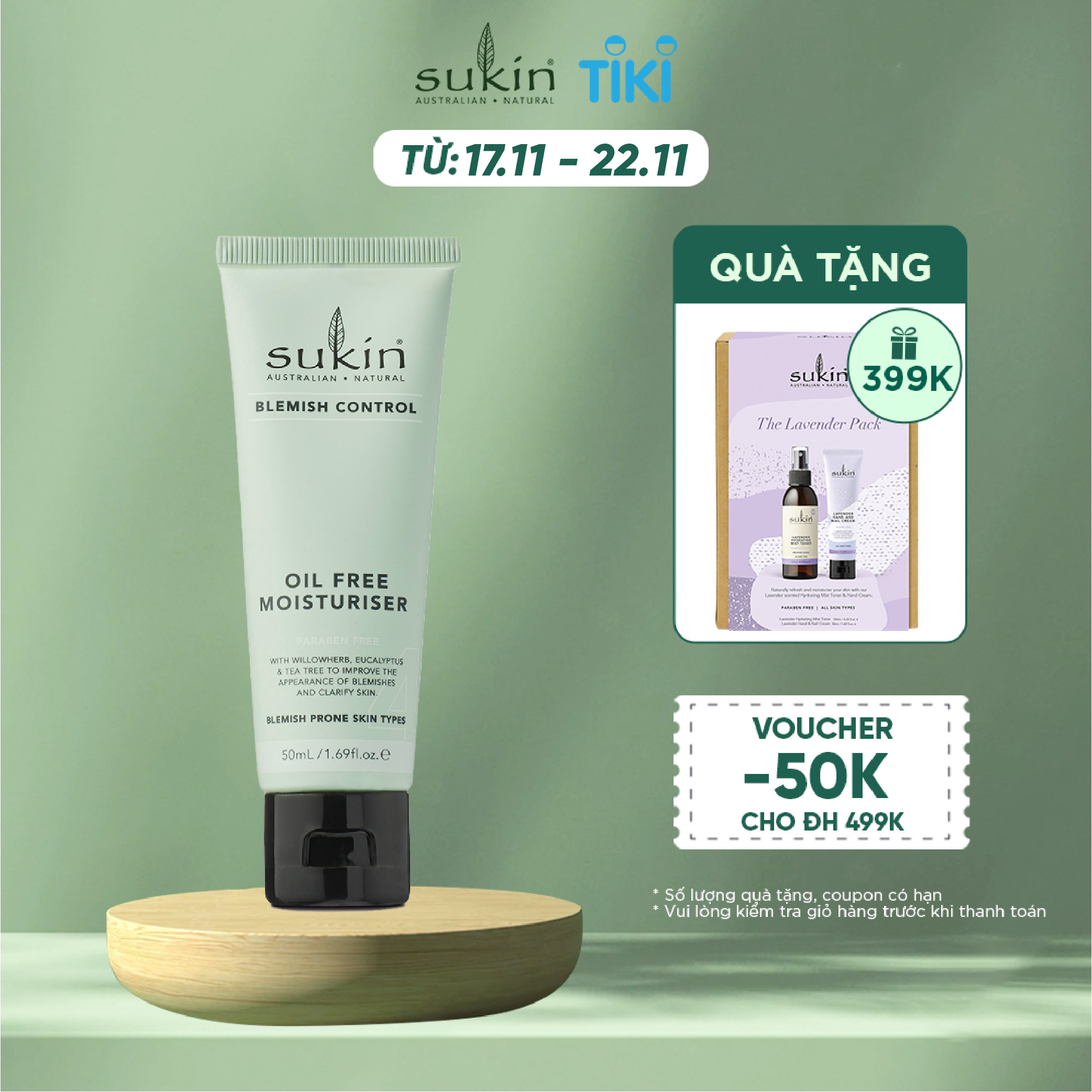 KEM DƯỠNG ẨM GIẢM MỤN (SUKIN BLEMISH CONTROL OIL FREE MOISTURISER) 50ML