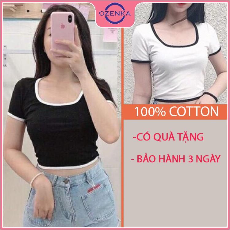 Áo croptop nữ cổ vuông, áo croptop ôm tay ngắn sexy thun gân 100% cotton nhiều màu hàng đẹp