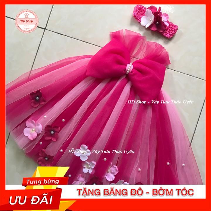 Đầm tutu cho bé ️FREESHIP️ Đầm tutu hồng sen pha hồng phấn 1-1 nơ hs
