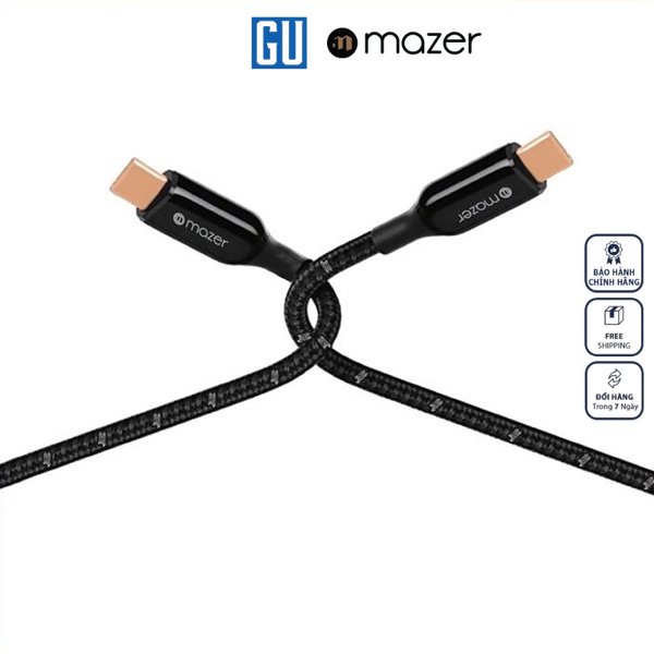 Dây Cáp Mazer Infinite.LINK 3 Pro Cable USB-C TO USB-C hỗ trợ sạc cho thiết bị lên tới 100W. Hàng Chính Hãng