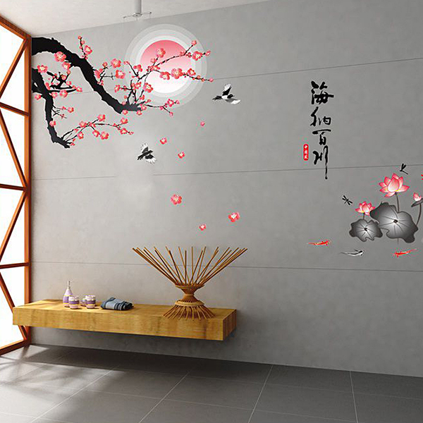 Decal Dán Tường Tranh Cành Đào Thư Pháp DH062