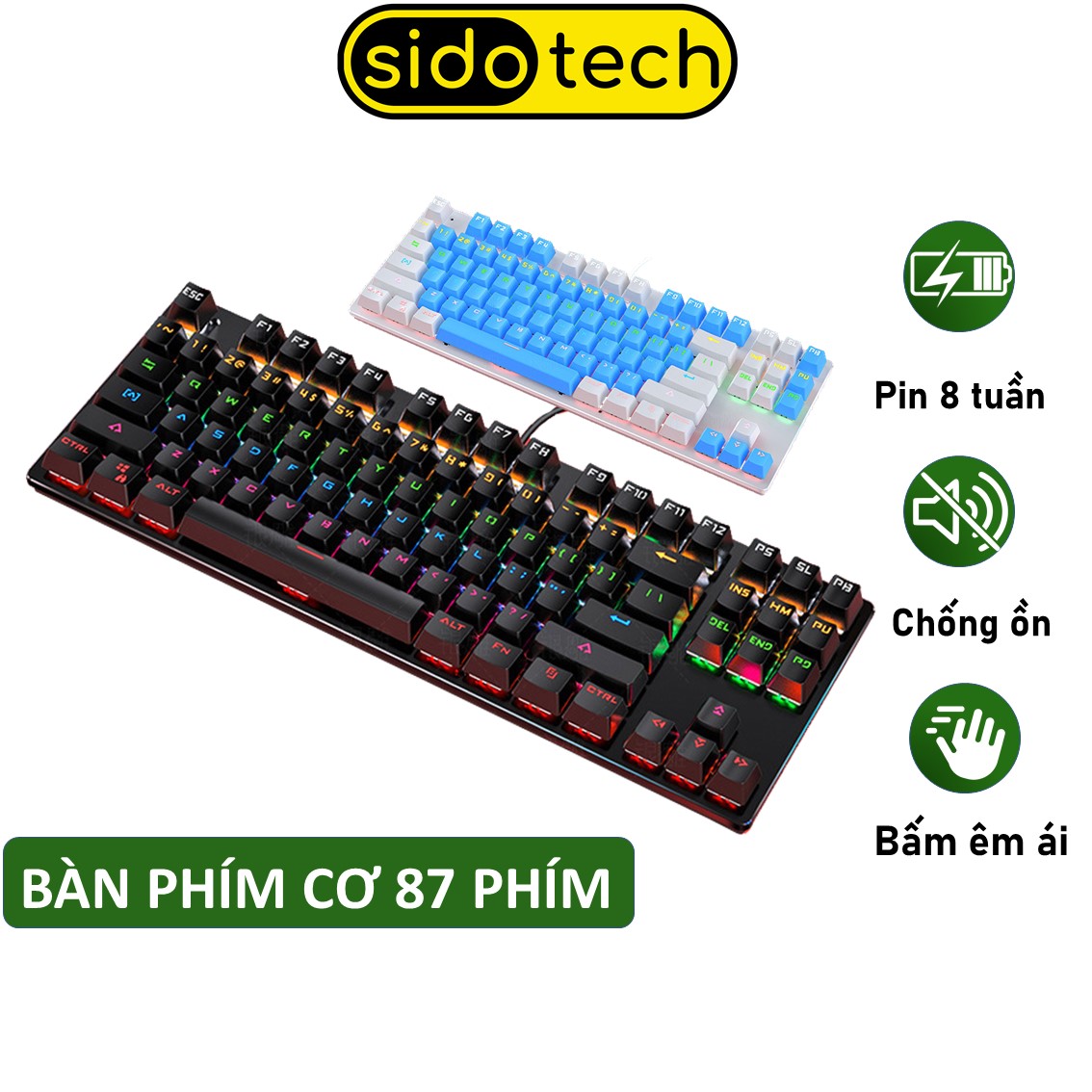 Bàn phím cơ gaming TKL 87 phím SIDOTECH K004 Blue Switch tuổi thọ 50 triệu lần bấm thuộc dòng bàn phím máy tính chơi game mini có LED RGB biến đổi cấu trúc cơ học vật lý tốc độ gõ phím cao - Hàng Chính Hãng