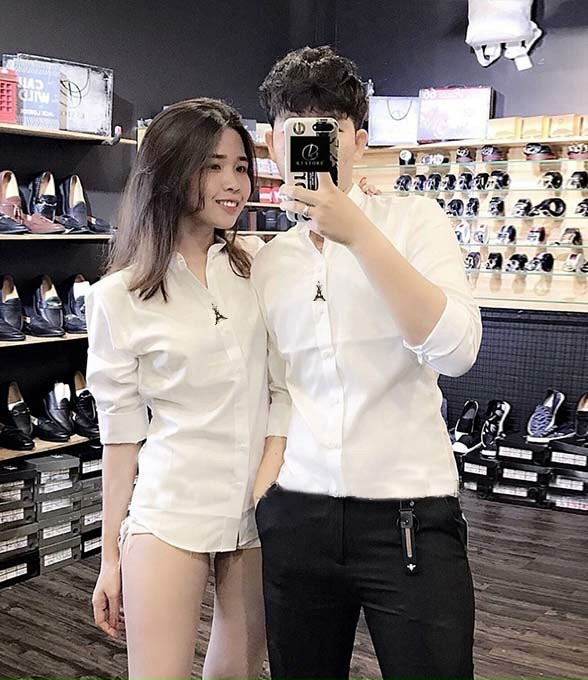 Áo sơ mi cặp dài tay in hình tháp Pari