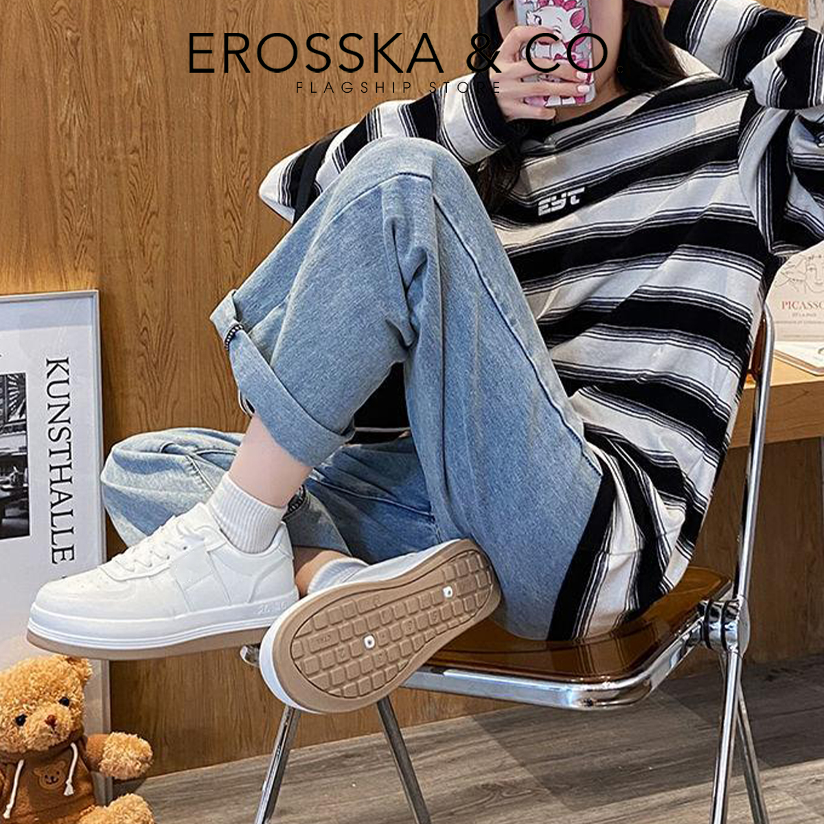 Erosska - Giày sneaker đi học đế bánh mì mũi tròn kiểu dáng đơn giản dễ phối  - GS018