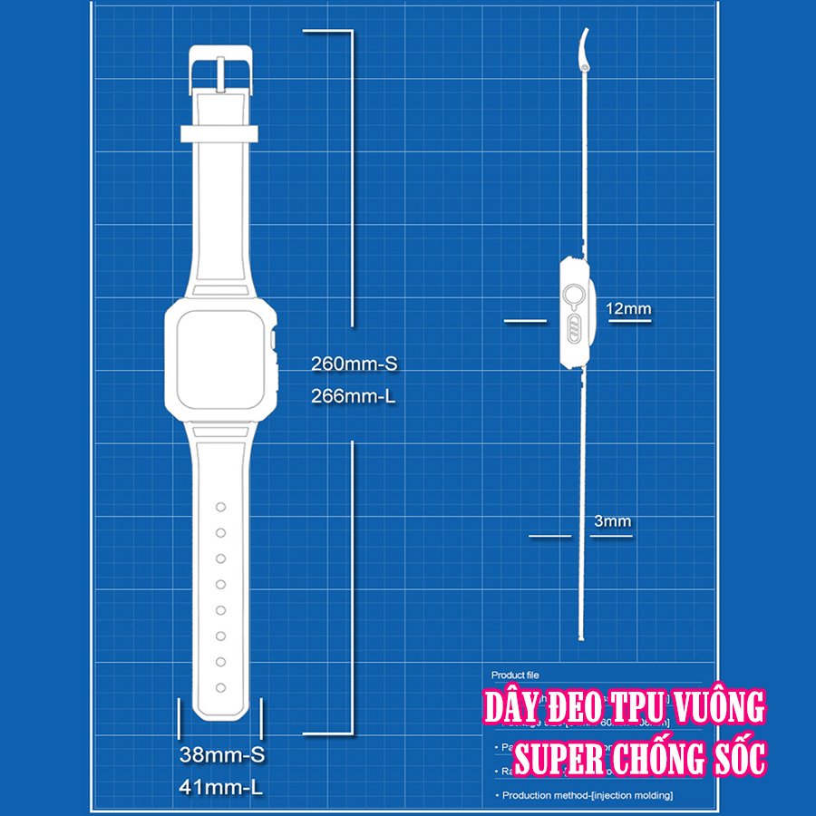 Dây Đeo liền ốp cho Apple Watch size 38/40/42/44mm TPU vuông SUPER chống sốc_Trắng (tặng dán KCL theo size)