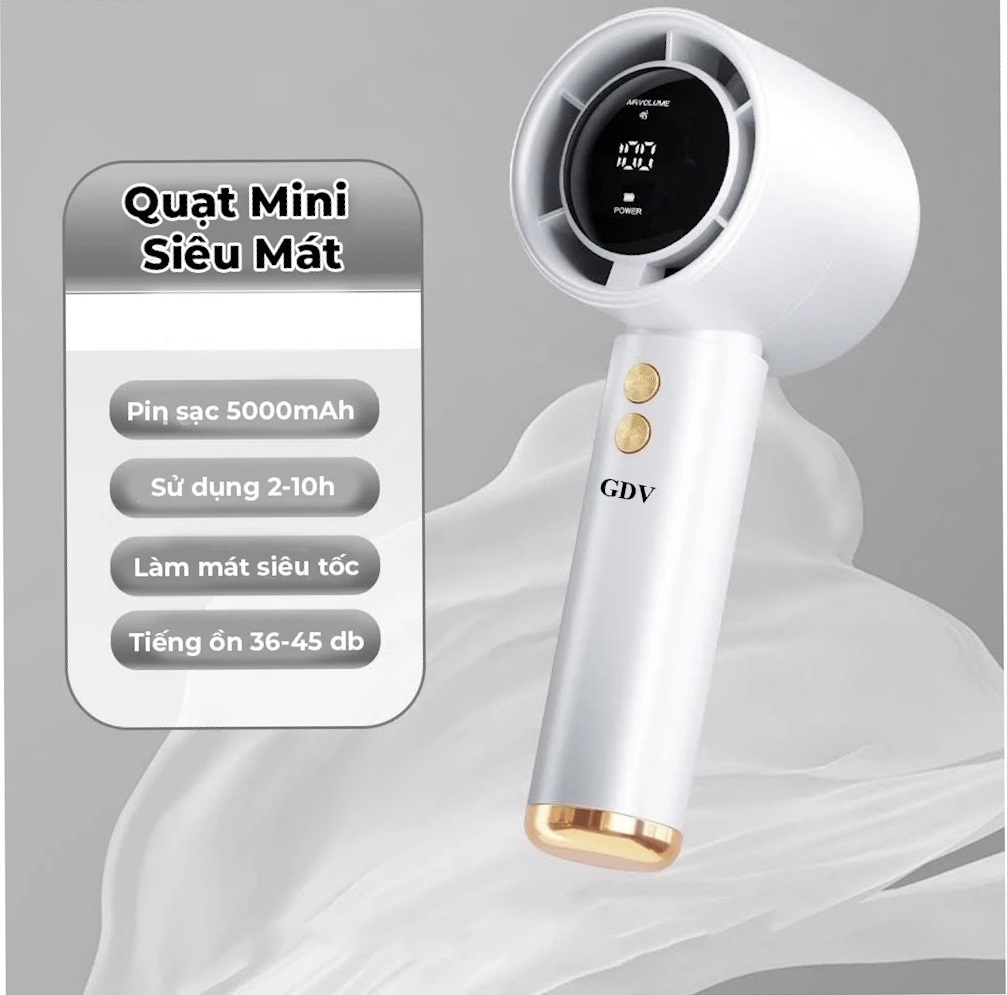Quạt cầm tay mini GDV N68 100 cấp độ gió, pin cao 5000mAh màn hình hiển thị pin - Màu Ngẫu Nhiên - Hàng Chính Hãng
