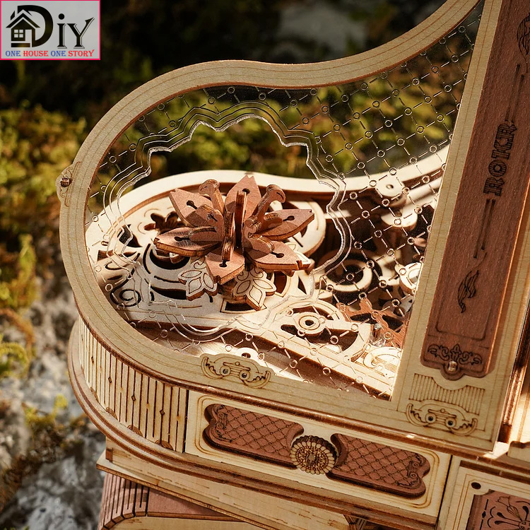 [Bản tiếng Anh]Hộp nhạc gỗ DIY - Đàn cơ động học Robotime ROKR Piano DIY Music Box 3D Wooden AMK81 tự lắp ráp bằng gỗ