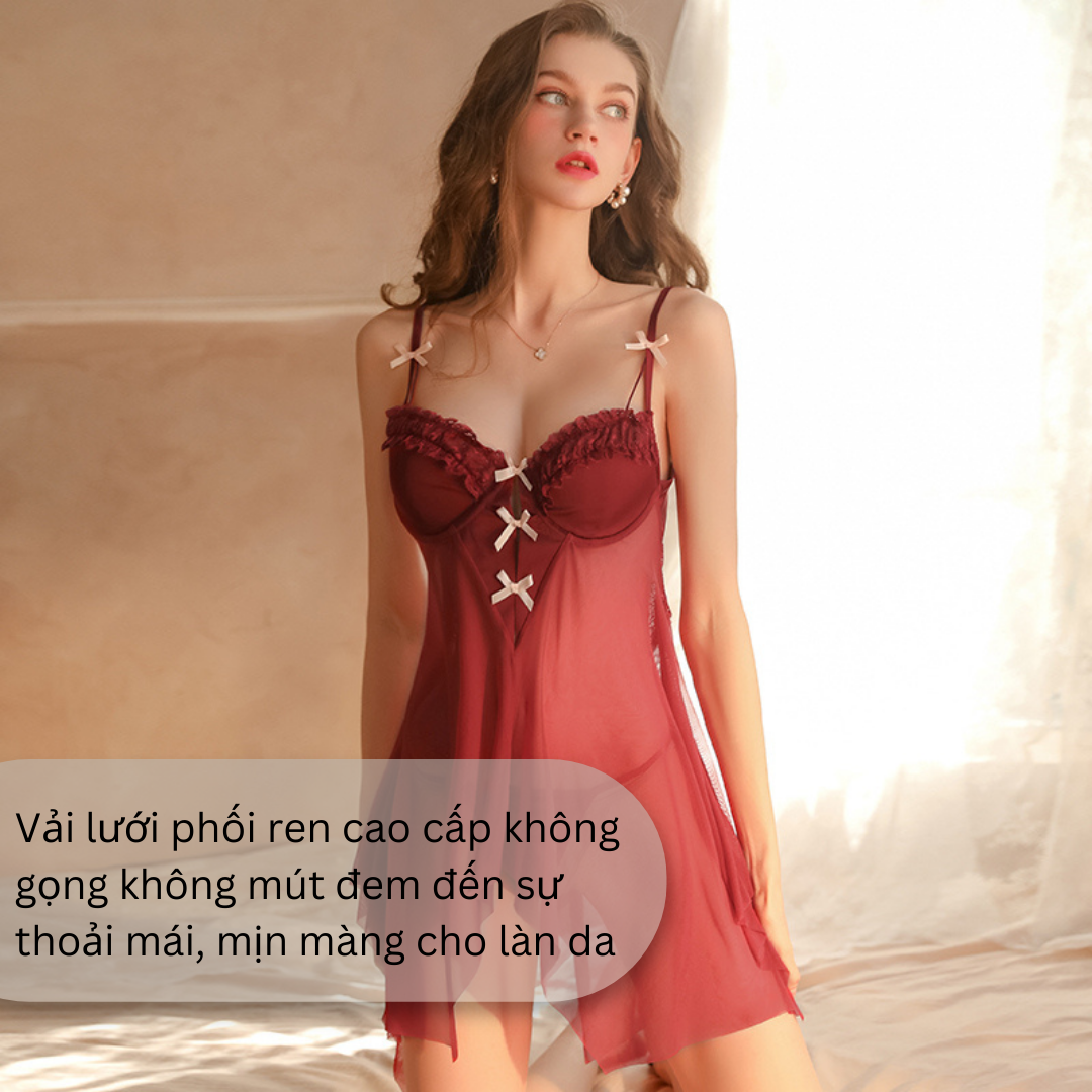 Đầm váy ngủ chính hãng VICKE SECVIA chất ren cao cấp mềm mịn - không nhăn - không bai nhão 1333