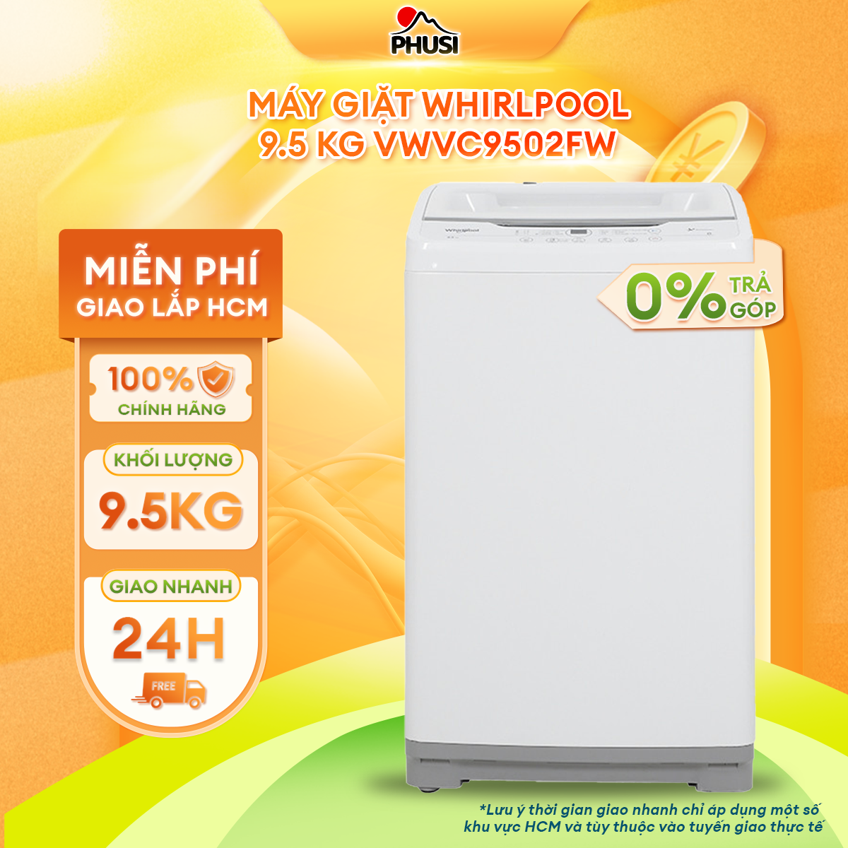 Máy giặt Whirlpool 9.5 kg VWVC9502FW - Chỉ giao HCM