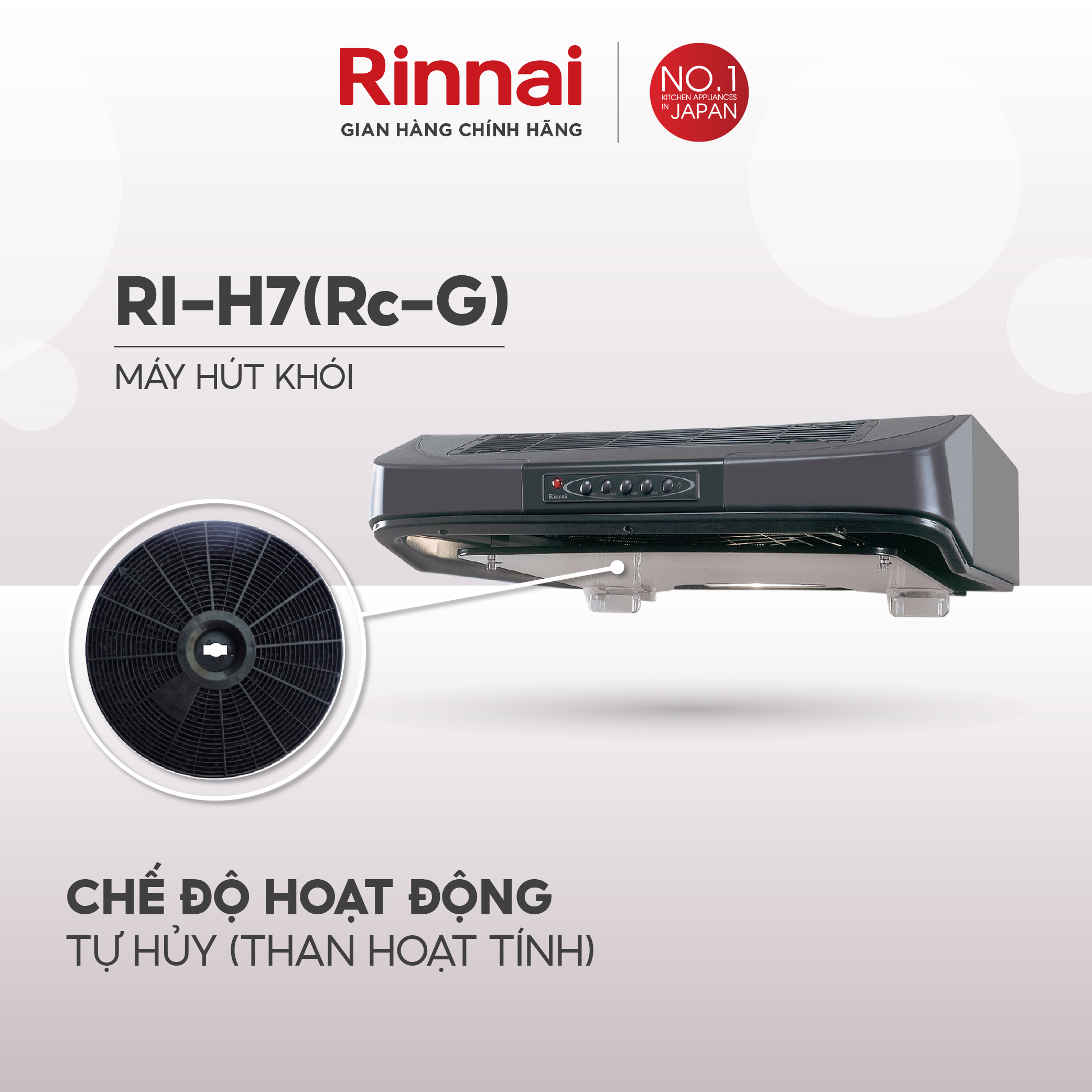 Máy hút mùi 70cm Rinnai RI-H7(Rc-G) than hoạt tính 161W - Hàng chính hãng.