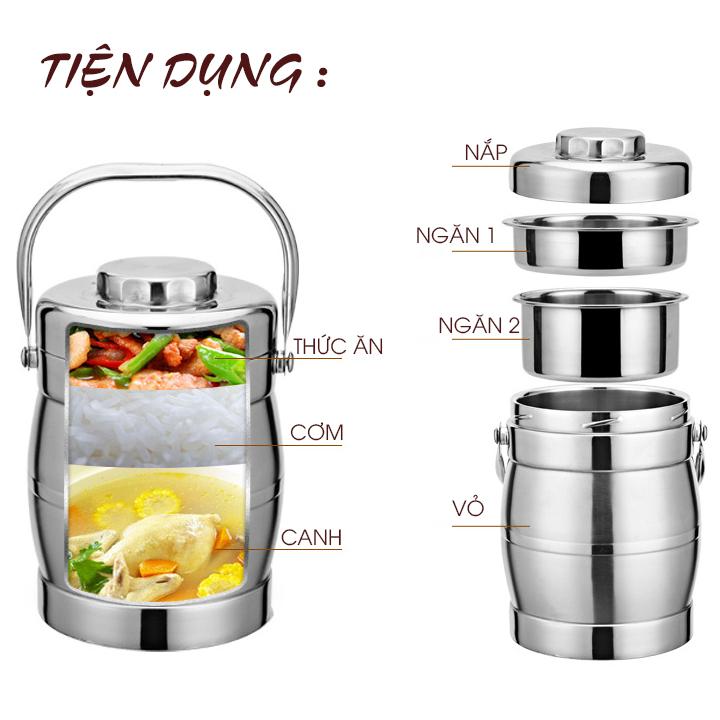 Cặp Lồng Cơm Giữ Nhiệt Inox 3 Tầng Hc2019 - Miễn Phí Vận Chuyển
