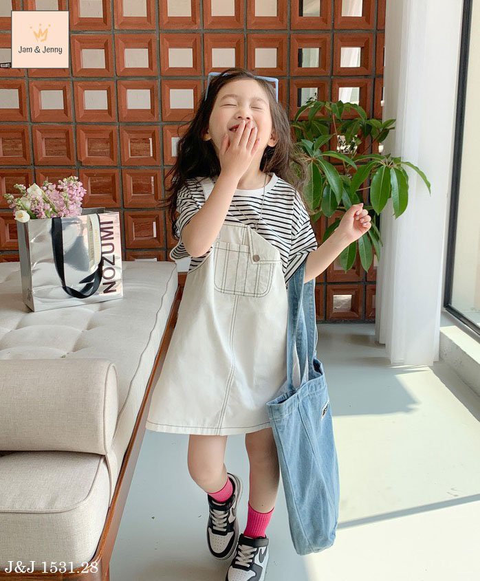 [Từ 1 đến 12 tuổi] Set váy liền thân trên cotton yếm kaki phong cách từ 1 đến 12 tuổi cho bé gái
