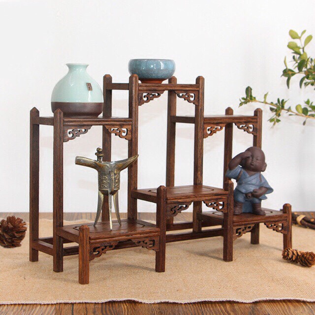 Kệ gỗ trang trí kê vật phong thuỷ v.v kê bộ ấm trà mini