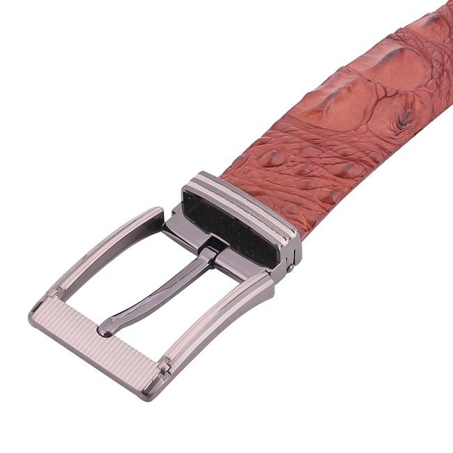 HT4837 - Dây nịt nam da cá sấu Huy Hoàng gai đuôi 4P đầu kim màu nâu đỏ