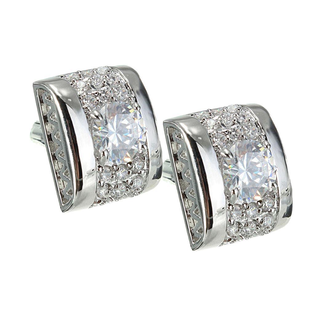 Unique Mens Brass Crystal Rectangle Wedding  Cuff Links Gift