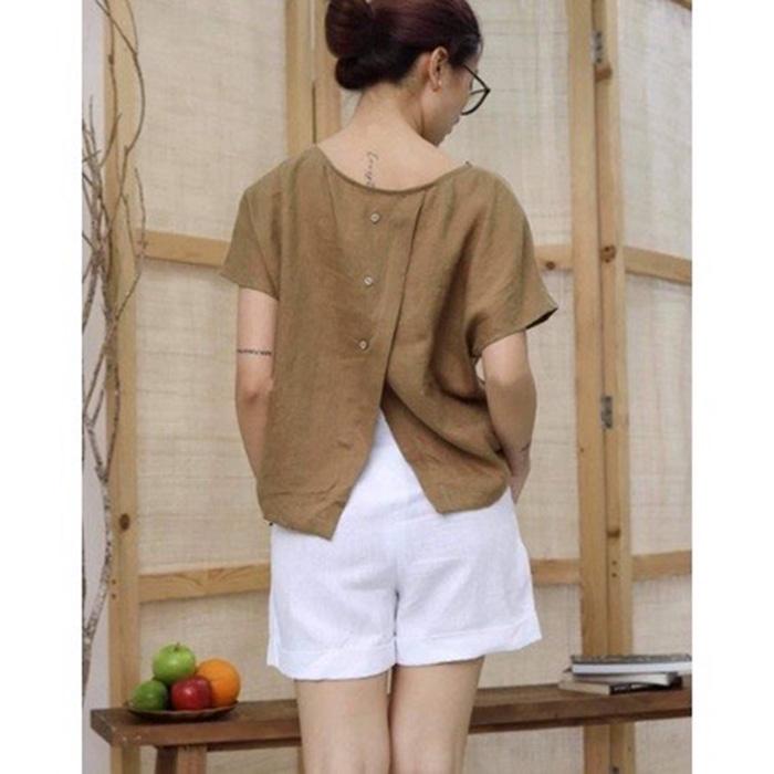 Bộ đồ linen tay cánh rơi nút xẻ sau trẻ trung