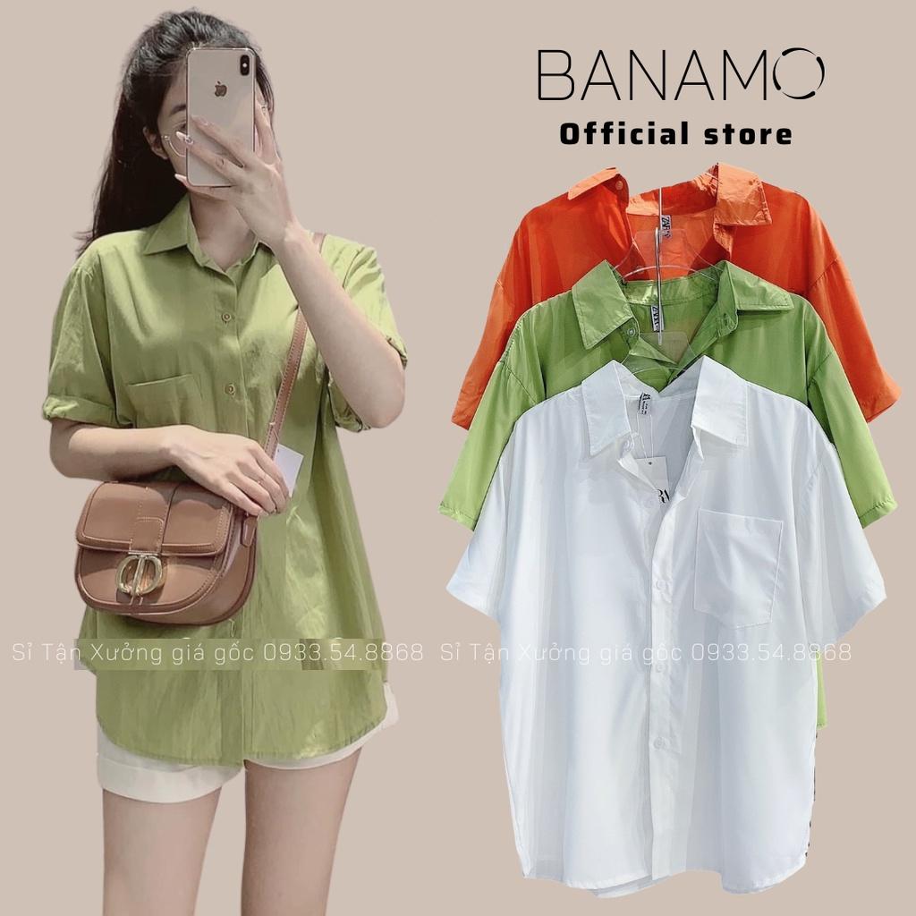 Áo sơ mi cộc tay 3 màu hàng thiết kế thời trang Banamo Fashion sơ mi cộc tay 3 màu 3932