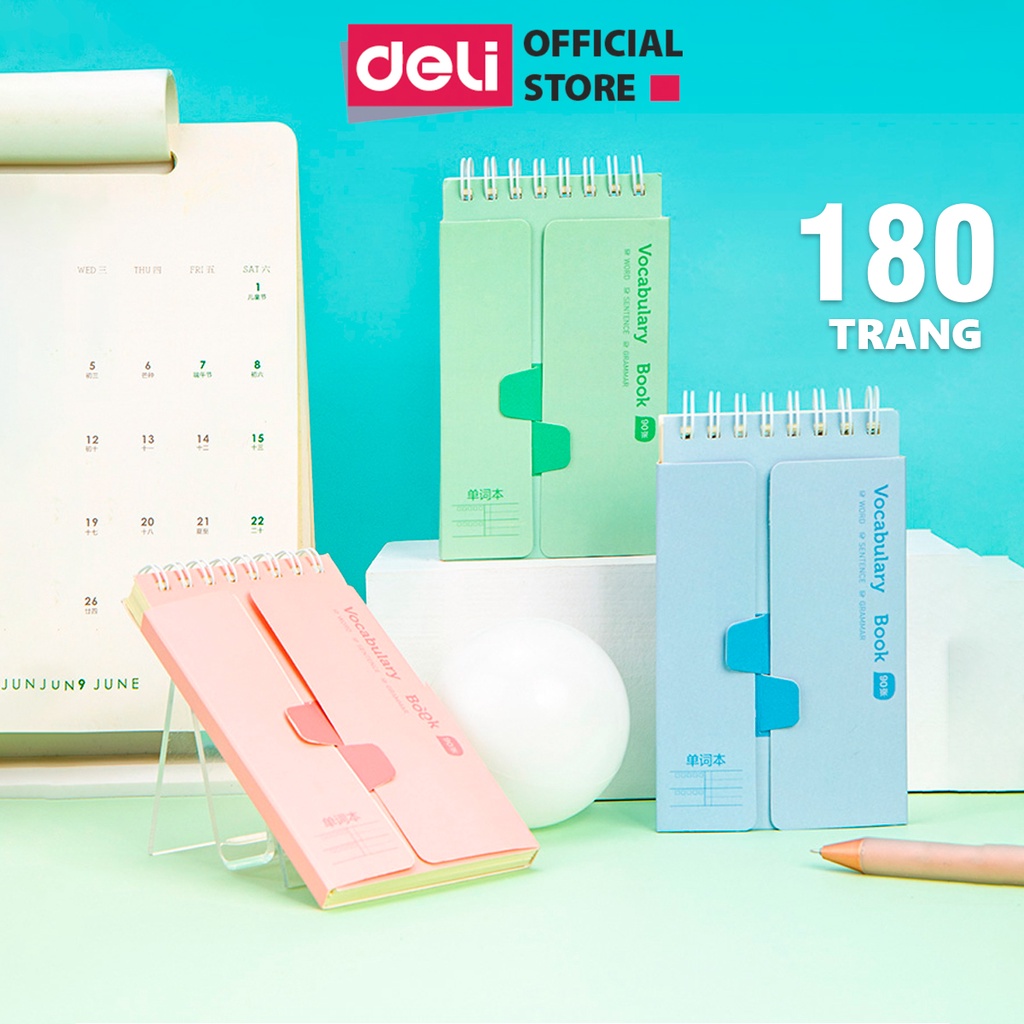 Sổ học từ vựng thông minh thẻ ghi nhớ flashcard luyện thi tiếng Anh Nhật Hàn Trung Đức Pháp cho bé học thuộc nhanh khổ A7 180 trang Deli - Phù hợp cho học sinh , sinh viên nhỏ gọn tiện lợi - 24210