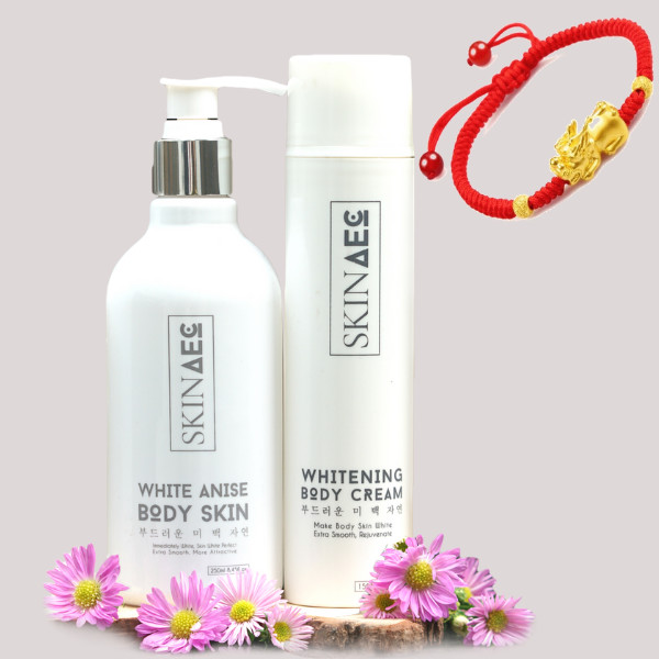 Combo Skin AEC Tẩy Tế Bào Chết Làm Mịn Sáng Da White Anise Body Skin (250ml) - Skin AEC Whitening Body Cream (150ml) + tặng kèm vòng tay tỳ hưu may mắn