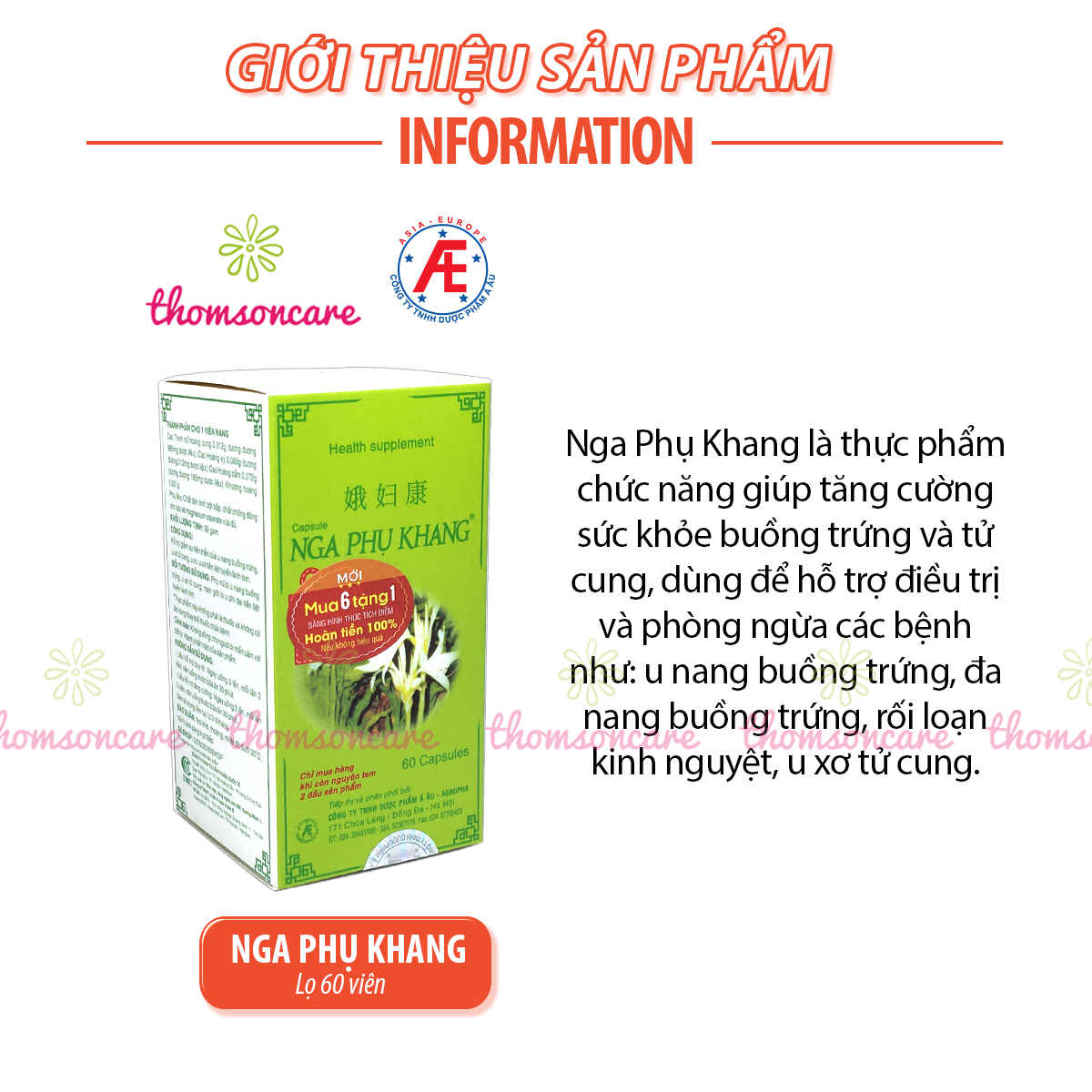 Viên uống Nga Phụ Khang - Mua 6 tặng 1 bằng tem tích điểm - Hỗ trợ giảm U xơ tử cung, u nang buồng trứng từ cây Trinh nữ 