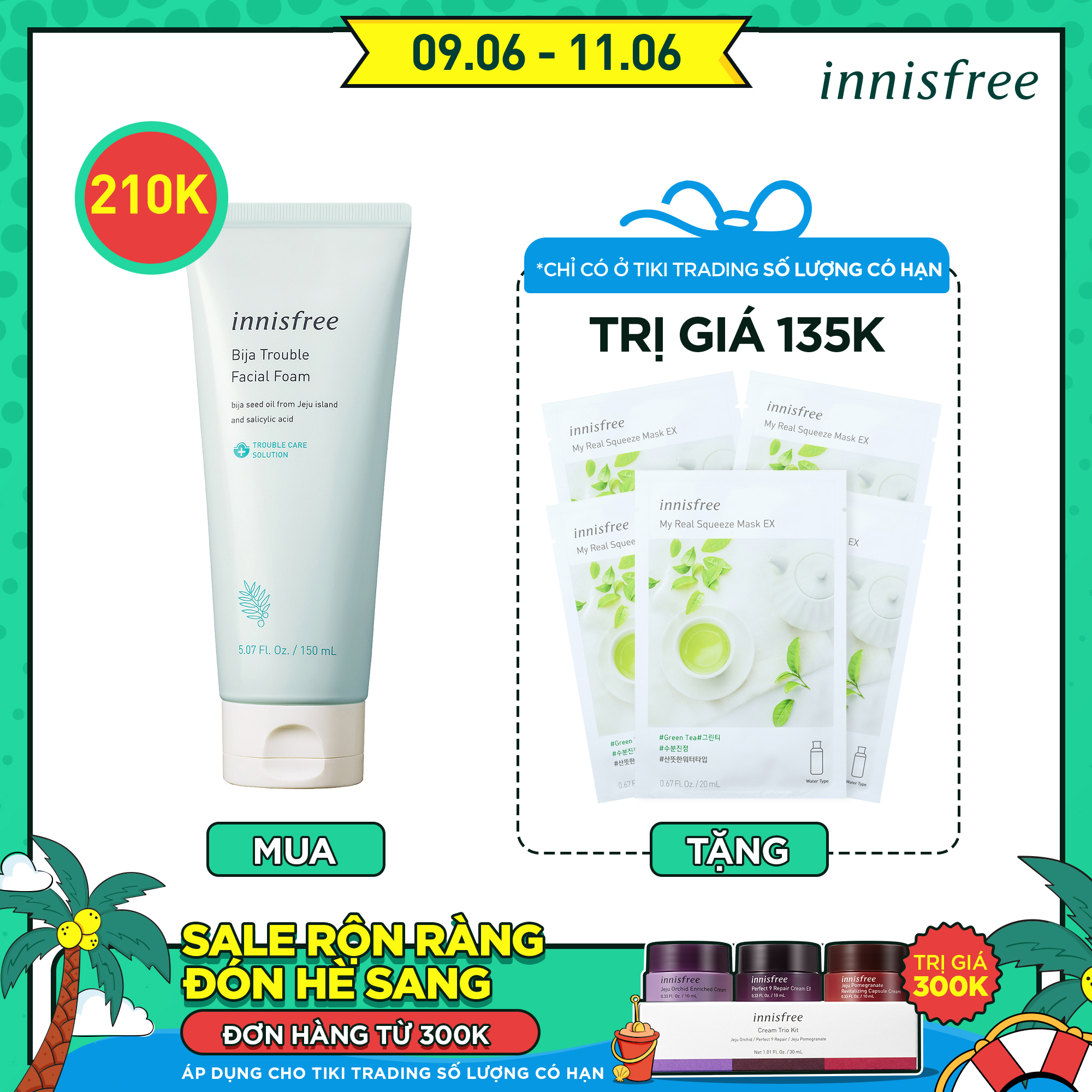 Sữa Rửa Mặt Dành Cho Da Mụn Innisfree Bija Trouble Facial Foam 150g - 131171093