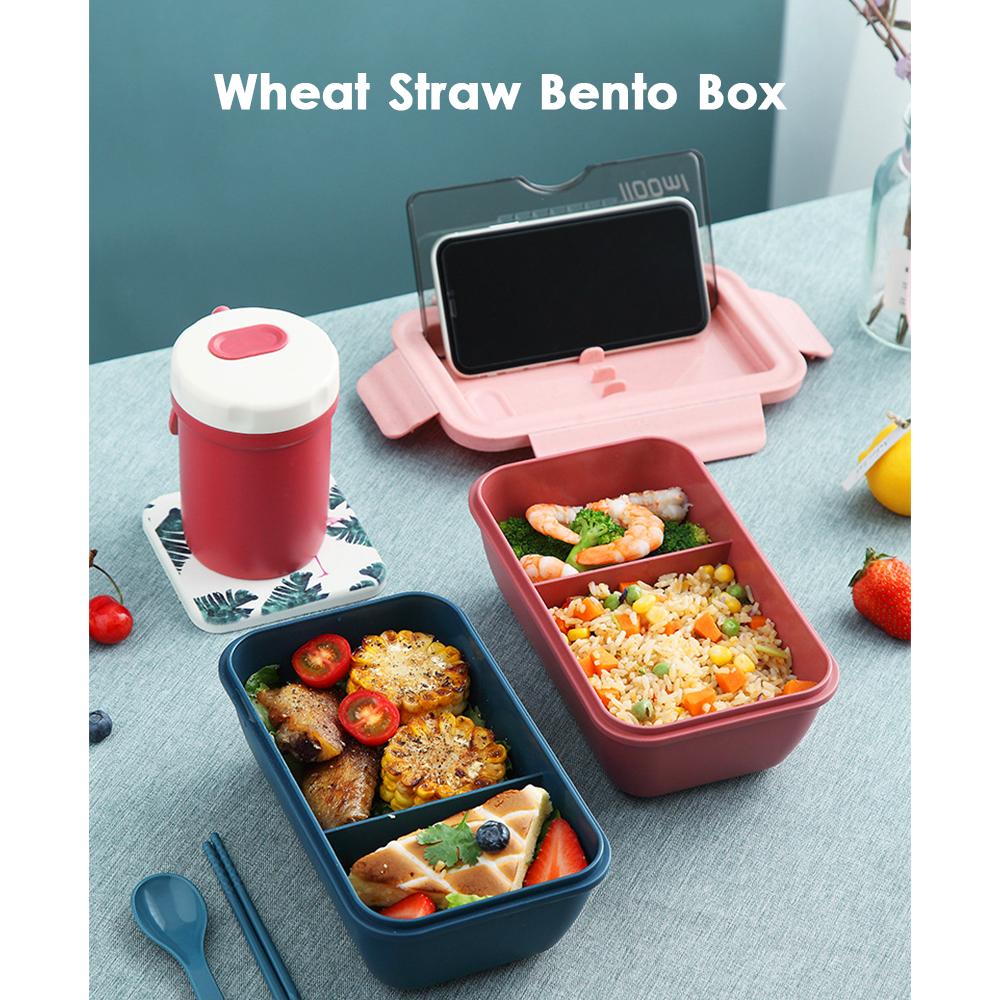 Bento Box Leak-proof Bento Lunch Box Meal Prep Containers Eco-Friendly Wheat Straw Lunch Box Kit with Chopsticks