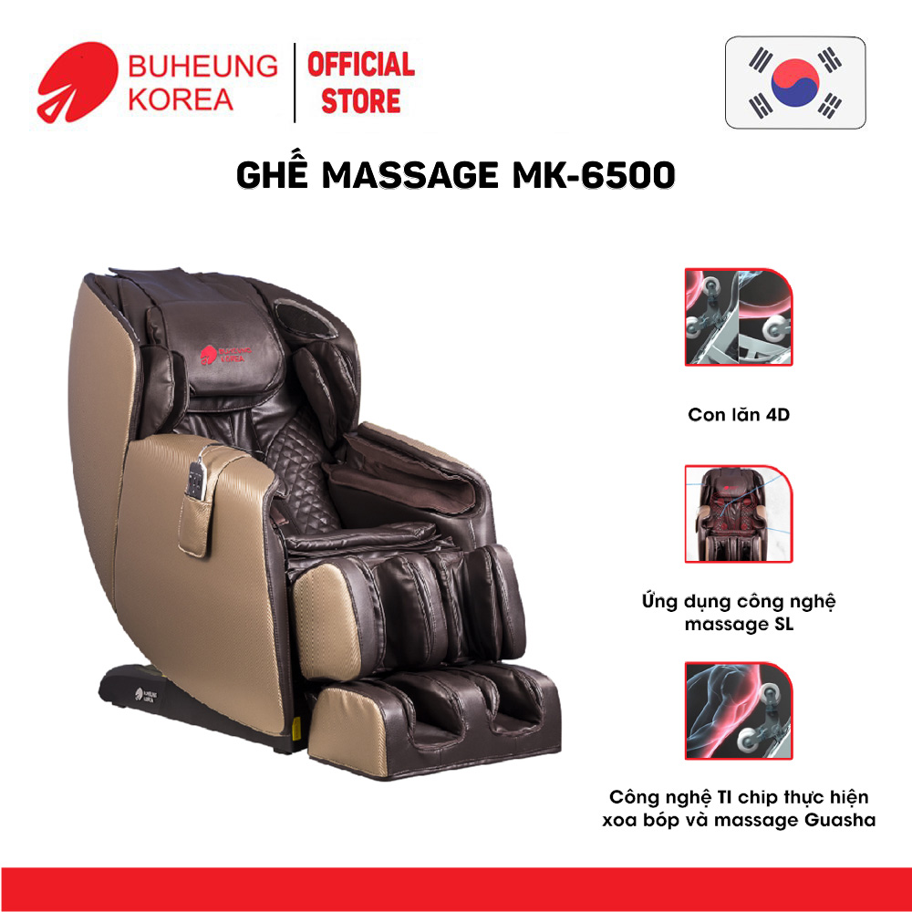 Ghế Massage thương gia Buheung MK-6500, con lăn 4D, massage không trọng lực, bảo hành chính hãng