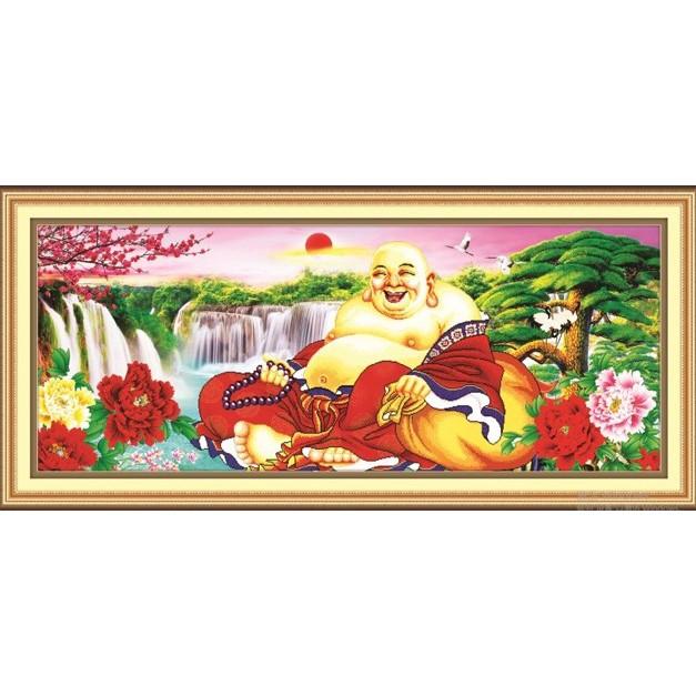 Tranh thêu Phật Di Lặc cây tùng 53492 - kích thước: 115 * 52cm.
