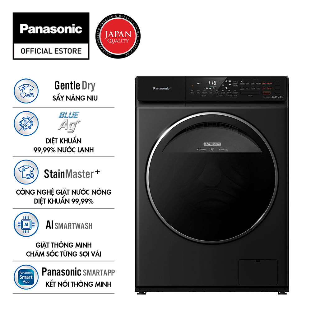 Máy Giặt Sấy Cửa Trước Panasonic 9 Kg giặt 6kg sấy NA-S96FR1BVT - Diệt khuẩn đến 99.99% - Giặt sấy 2 trong 1 - Hàng Chính Hãng (Đen) - Giao Toàn Quốc