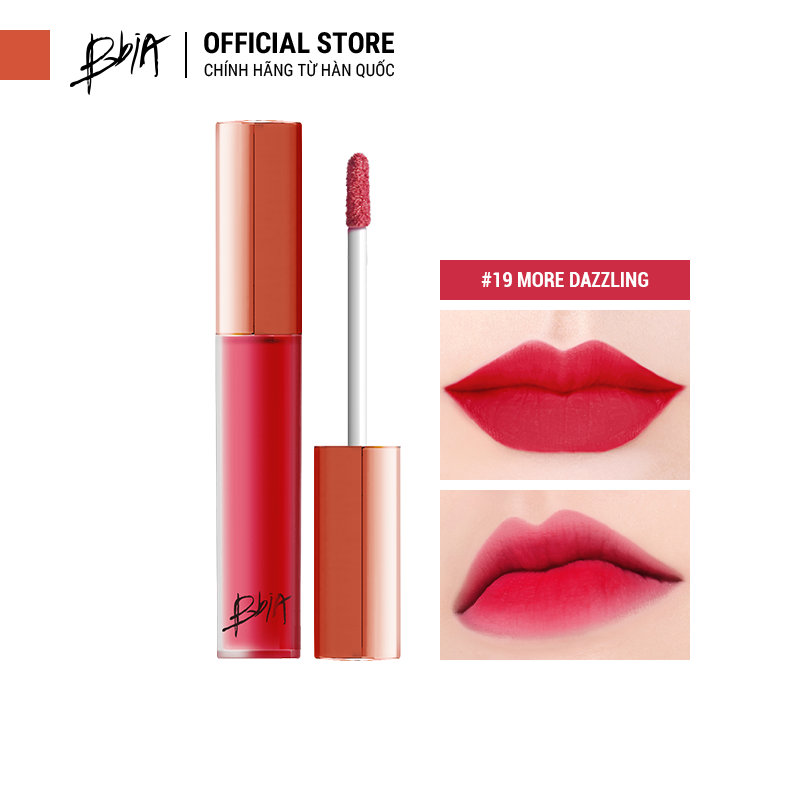 Son kem lì Bbia Last Velvet Lip Tint - 19 More Dazzling 5g (Màu đỏ ánh hồng cánh sen)