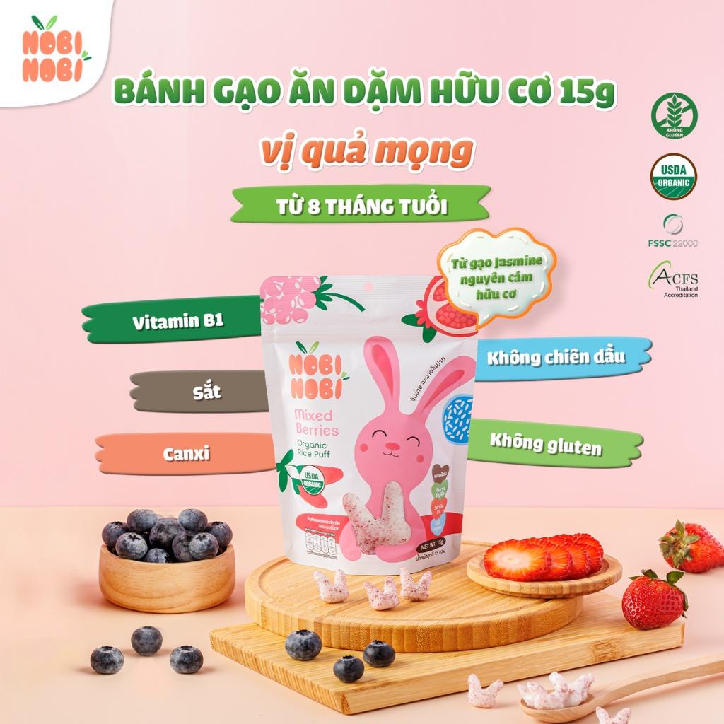 Bánh gạo ăn dặm hữu cơ cho bé Nobi Nobi vị quả mọng 15g (Từ 8 tháng tuổi), Bánh ăn dặm cho bé