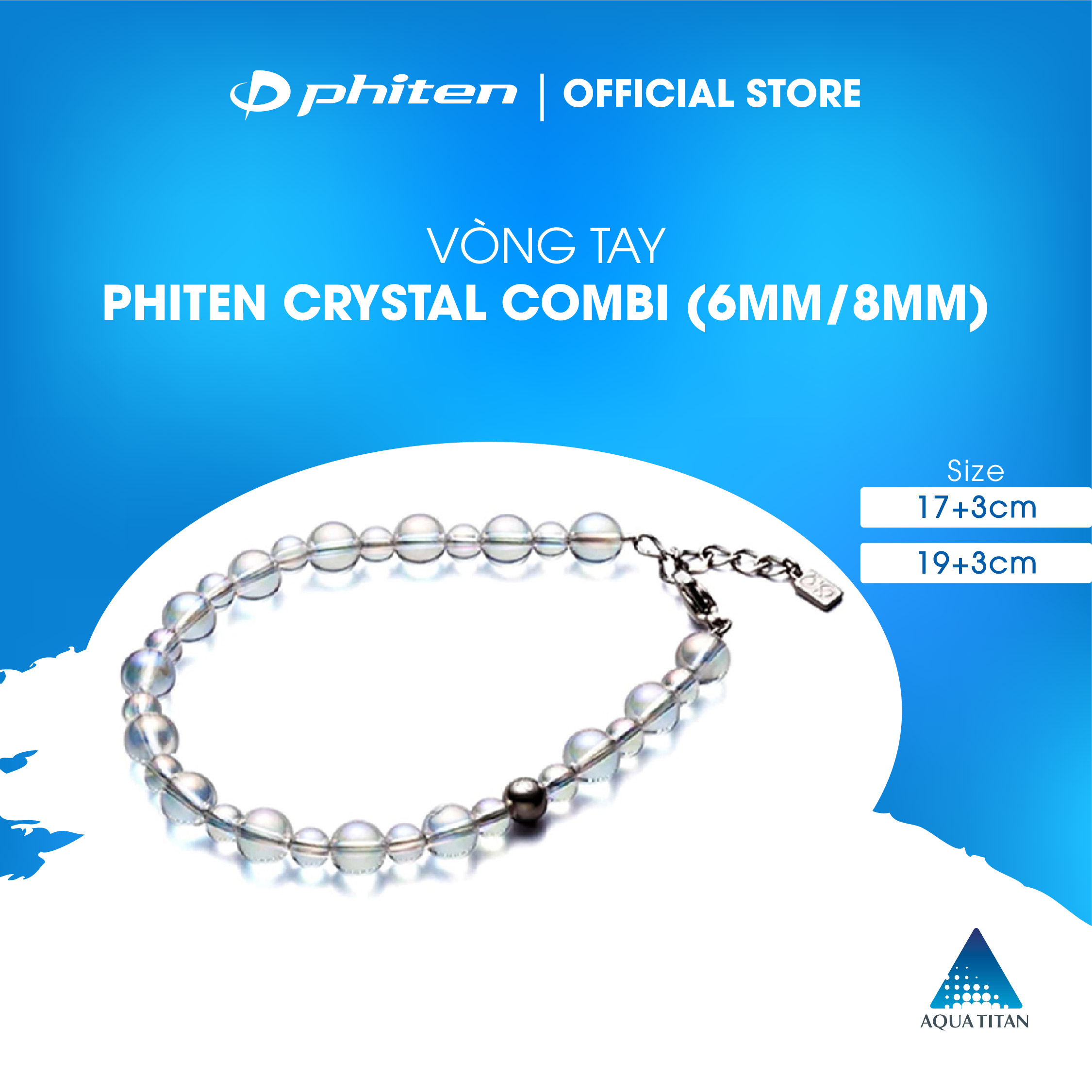 Vòng tay Phiten đá pha lê combi (6mm/8mm) AQ809025/AQ809027