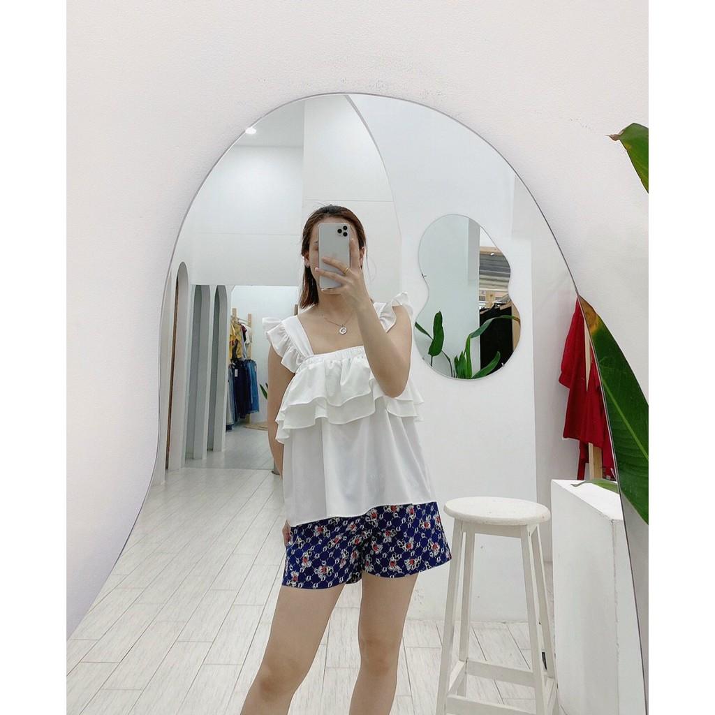 SET ÁO KIỂU 2 DÂY PHỐI BÈO NGỰC DÁNG BABYDOLL+QUẦN ĐÙI MÀU-hình thật shop chụp